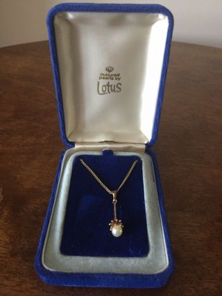 Vintage 9ct Gold Cultured Lotus Pearl Pendant Necklace 18 Inch Chain