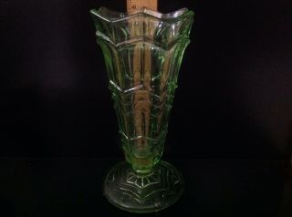 Vintage Green Vaseline Uranium Depression Glass Vase