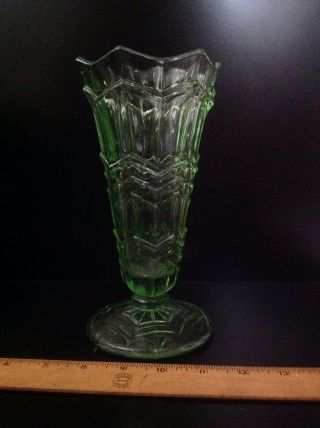 Vintage Green Vaseline Uranium Depression Glass Vase 3