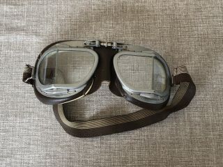 Vintage Stadium Motorcycle Aviator Goggles Brown Leather - Steampunk