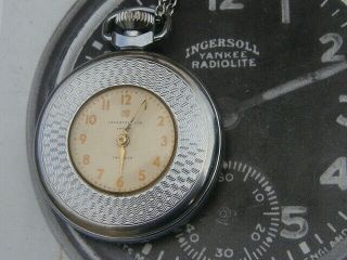 Vintage Ingersoll Ltd London Pocket Watch Half Hunter & Fob Chain Art Deco 40s