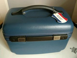 Vintage Train Case American Tourister Blue Retro Travel Luggage Hardshell No Key