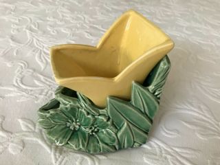 Vintage Mccoy Yellow Tulip/green Leaves & Flowers Planter Bookend
