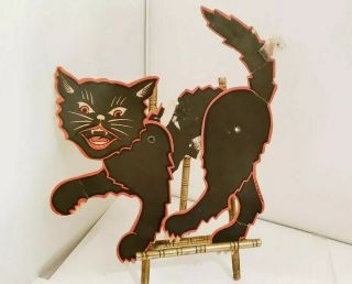 Vintage Halloween Black Cat Screeching Alley Cat Standing Kitty Die Cut 7 " X 8 "