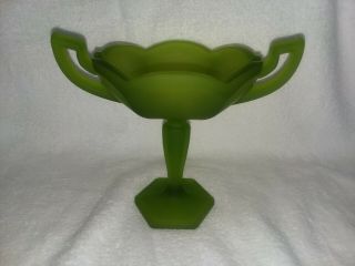 Vintage Westmoreland Frosted Satin Green 2 Handled Pedestal Compote/candy Dish