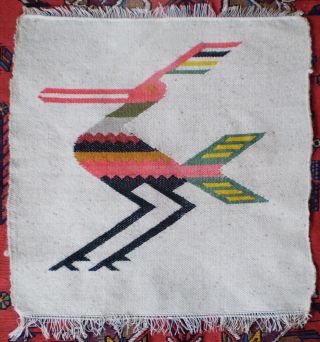 2 Vintage Hand Woven WOOL Ethnic TEXTILES Rugs ECUADOR BIRDS 40,  Years Old 3