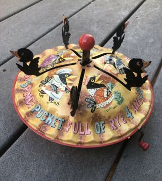 Mattel Tin Litho Toy Pie Vintage Song Of Sixpence Blackbirds Wind Up Pop Up