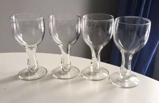 4 Vintage Blown Crystal Small Wine Goblets W/ Hollow Stems