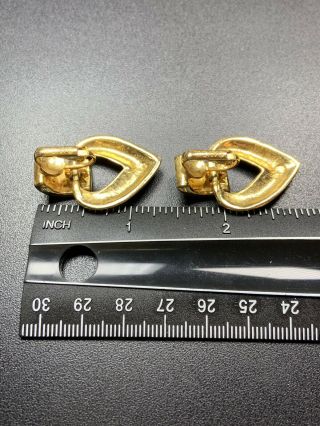 Signed Avon Vintage Clip Earrings Gold Tone Dangles Blue Enameled 2