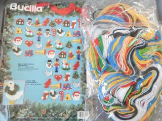 Vtg Bucilla Set Of 48 Christmas " Carnival " Ornaments Plastic Canvas Kit 61181