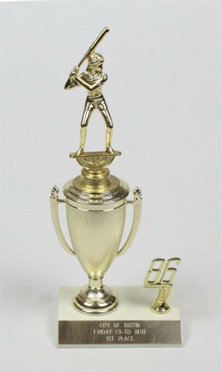 Vintage 1986 First Place Baseball Trophy City Of Tustin Co - Ed Blue