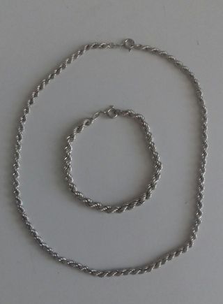 Vintage Solid Sterling Silver Rope Necklace & Bracelet Set.  Mm.