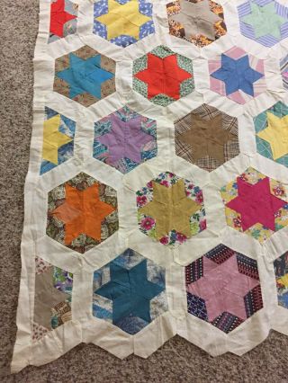 VTG Homemade Quilt Top Multi Color Stars Machine Stitched 56” X 87” 2