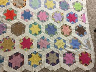 VTG Homemade Quilt Top Multi Color Stars Machine Stitched 56” X 87” 3