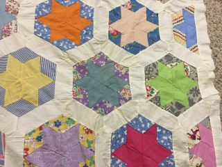 VTG Homemade Quilt Top Multi Color Stars Machine Stitched 56” X 87” 4