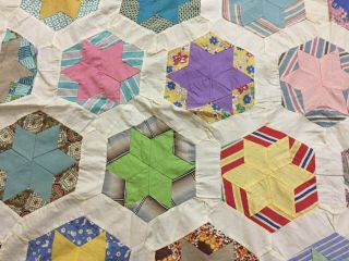 VTG Homemade Quilt Top Multi Color Stars Machine Stitched 56” X 87” 5