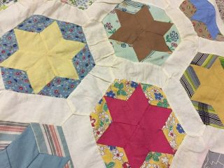 VTG Homemade Quilt Top Multi Color Stars Machine Stitched 56” X 87” 6