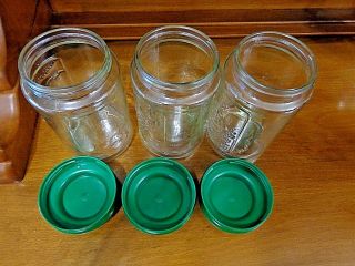 3 VINTAGE Anchor Hocking Glass Jars Seasons Spring Summer Winter w/ Green Lids 7