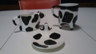 Black White Cow Vintage Country Kitchen Ceramic Set Of 3
