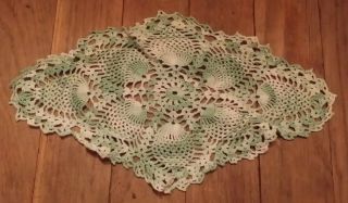 Vintage Hand Crochet Green Variegated Diamond Doilie