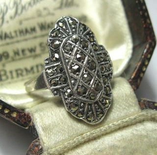 Vintage Art Deco Sterling Silver Marcasite Geometrical Jewellery Ring 5.  75 L