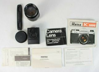 Asahi Pentax K1000 Camera w/ Case 135mm Lens & Other Accessories Vintage Film 6