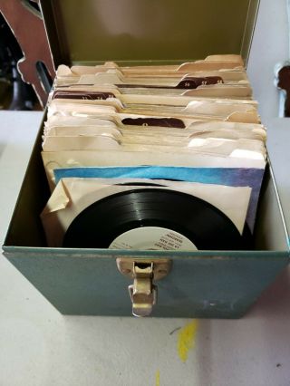 Vintage Mid century 1950 - 60 ' s 45 RPM Two Tone Record Case,  Metal Box Blue&White 6