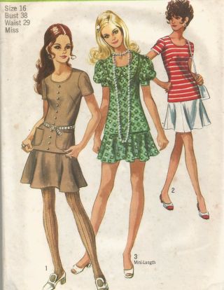 8780 Simplicity Sewing Pattern Two Piece Dress Choice Length Size 16 Vtg 1970
