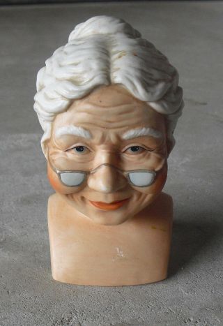 Vintage Porcelain Old Woman Doll Head And Shoulders 4 7/8 " Tall