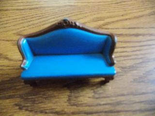 Vintage Cast Iron Dollhouse Sofa Bench By Mattel 1980 Blue And Brown