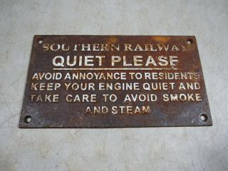 Vintage Style Southern Railway Quiet Please Cast Iron Embossed Sign Small
