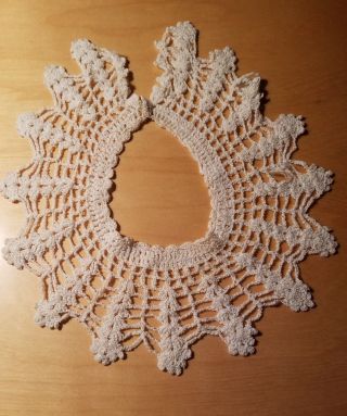 Antique Vintage Ivory Crochet Lace Collar Snap Closure 15 " Neck Size