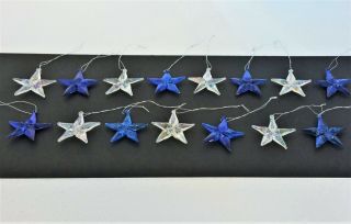 Vintage Star Christmas Ornaments 15 Pc Set Hand Blown Glass Stars Blue & Clear