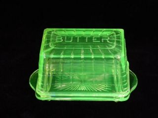 Vintage Anchor Hocking Block Optic Butter Dish Uranium Vaseline Glass