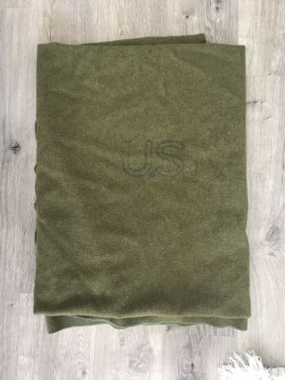 Vintage U.  S.  Army Military Wool Blend Sage Green Bed Field Blanket Unicor Issued 2