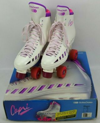 Vintage Roller Derby Capri Skates Womens Size 10 M White Pink Quad Roller
