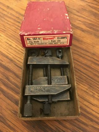Vintage Starrett No.  161a 1 Pair Clamps (1 1/4 ") & Box Collectible Usa