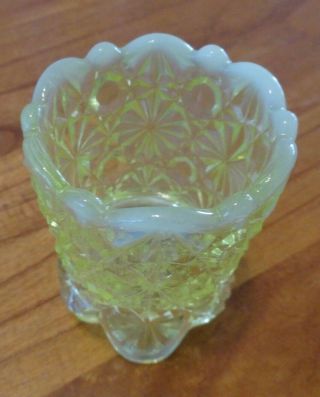 Vintage Collectible Yellow Green Vaseline Depression Glass Toothpick Holder