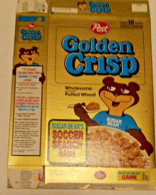Vintage 1993 Post Golden Crisp Flat Empty Box Ft Sugar Bear 