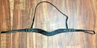 Pony Black Leather Tooled Roping Breast Collar Tripping Collar Western Vintage