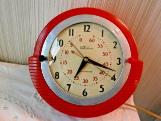 Vintage Telechron Deco Retro Electric Wall Clock 2h17 Red W Alarm 100