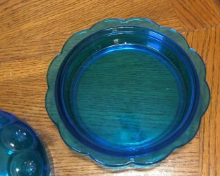 VINTAGE L.  E.  SMITH BLUE GLASS MOON & STARS ROUND DOMED CHEESE BUTTER DISH 4