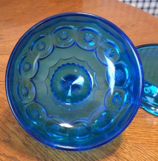 VINTAGE L.  E.  SMITH BLUE GLASS MOON & STARS ROUND DOMED CHEESE BUTTER DISH 6