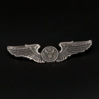 Vtg Sterling Silver Wwii Military Air Force Shield Wings Badge Brooch Pin - 13g