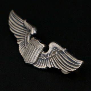 VTG Sterling Silver - WWII Pilot Command Wings Shield Brooch Lapel Pin - 19g 2