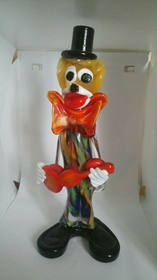 Vintage Hand Blown Glass Clown Murano Style Italy Figurine Statue.
