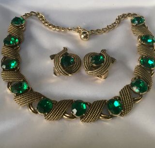 Vintage Demi Parure Necklace & Earrings Set Signed Jewelcraft
