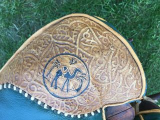 Vintage Egyptian Islamic Camel Saddle Leather Wood Foot Stool Ottoman Seat Chair 5