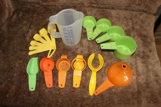 Vintage Tupperware Cooking Measuring Set Cups,  Spoons,  Funnel,  Scoop,  Egg Scoop