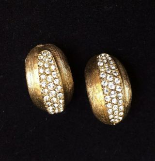 Vintage 1970’s Christian Dior Diamanté Clip On Half Hoop Earrings Brush Goldtone